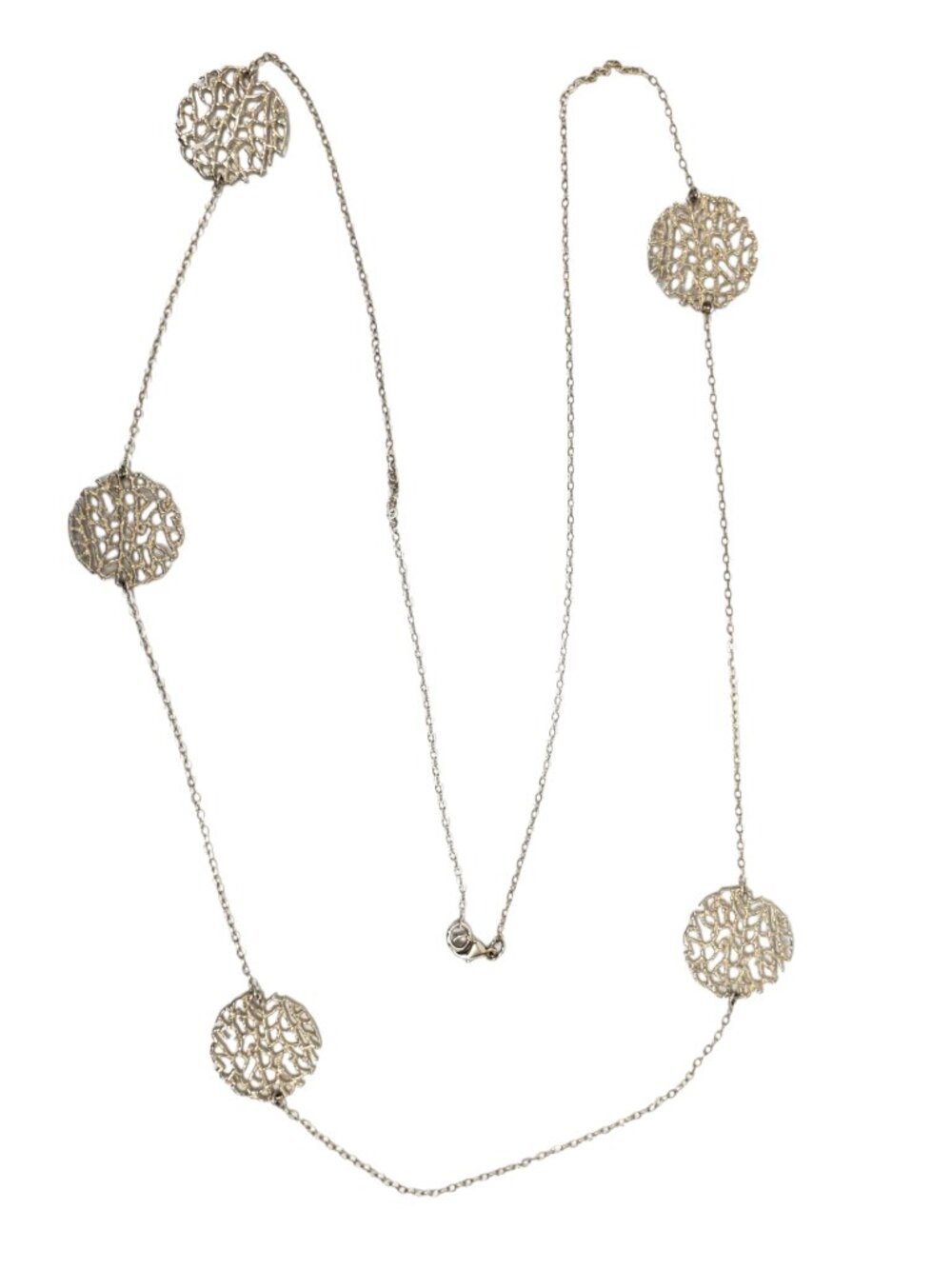 Sterling Silver Coral Branch Station Necklace 34" #24726